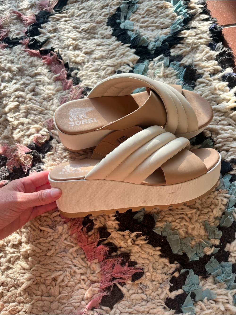 Sorel Women's Cream Quilted Platform Slide Wedges